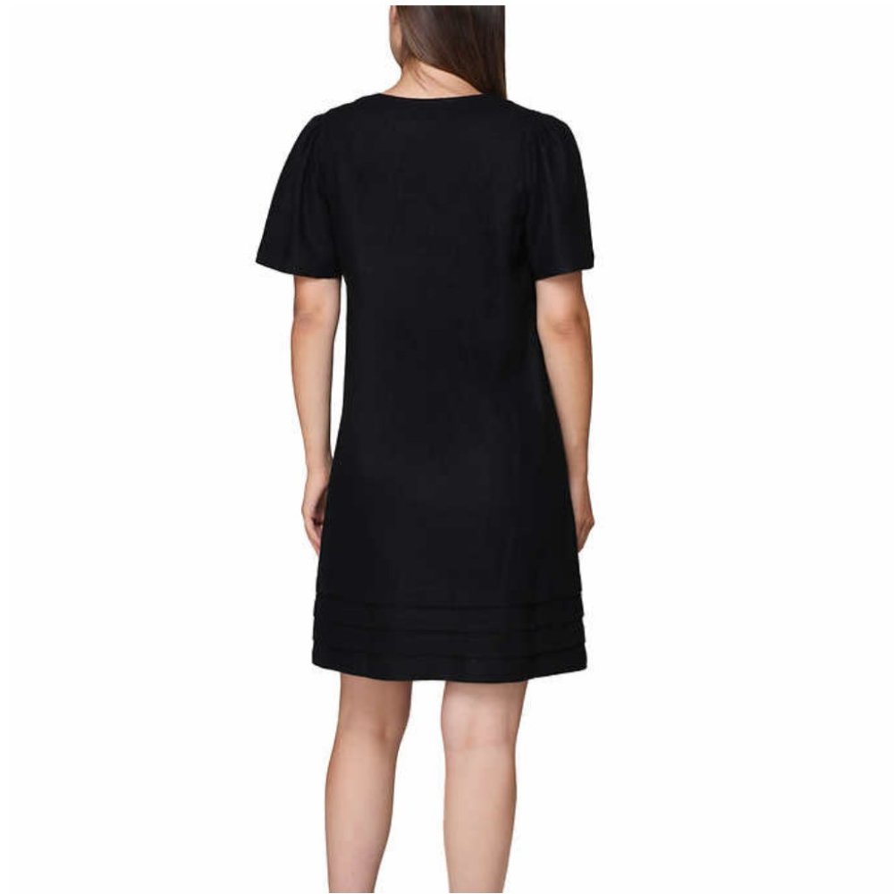 NWT Nicole Miller Original Ladies' Black Pleated Hem Linen Blend Tee Shirt Dress - Picture 3 of 11